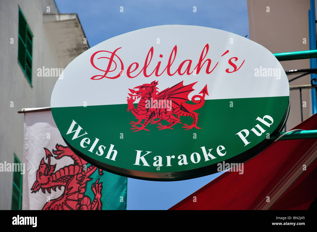 Delilah's Welsh Karaoke Pub sign, Carrer de Santa Agnès, West End, Sant  Antoni de Portmany, Ibiza, Balearic Islands, Spain Stock Photo - Alamy