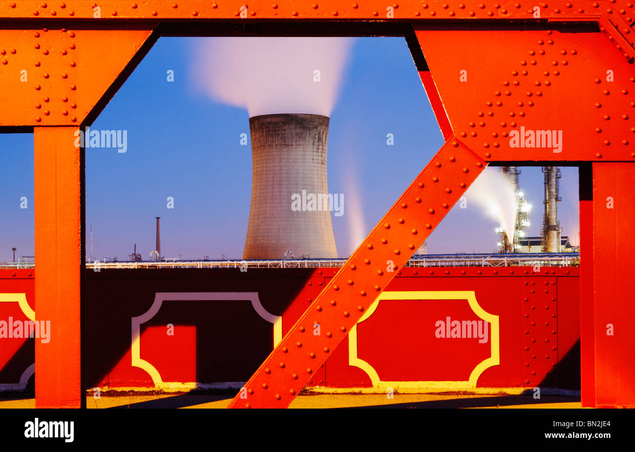 Cooling tower and iron bridge in Billingham near Stockton on tees Stock Photo