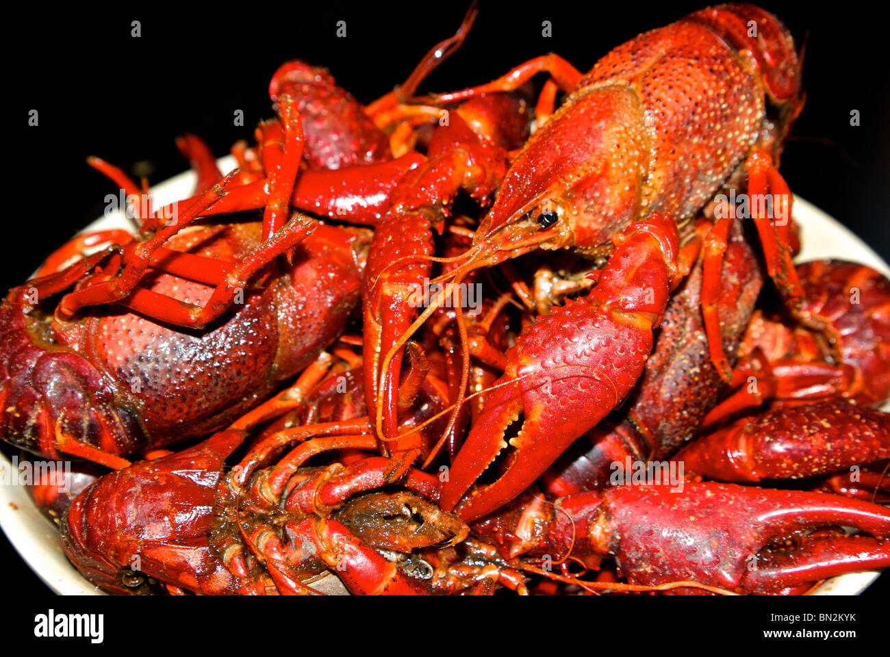 Louisiana spicy crawfish boil on styrofoam plate at Seafood Palace