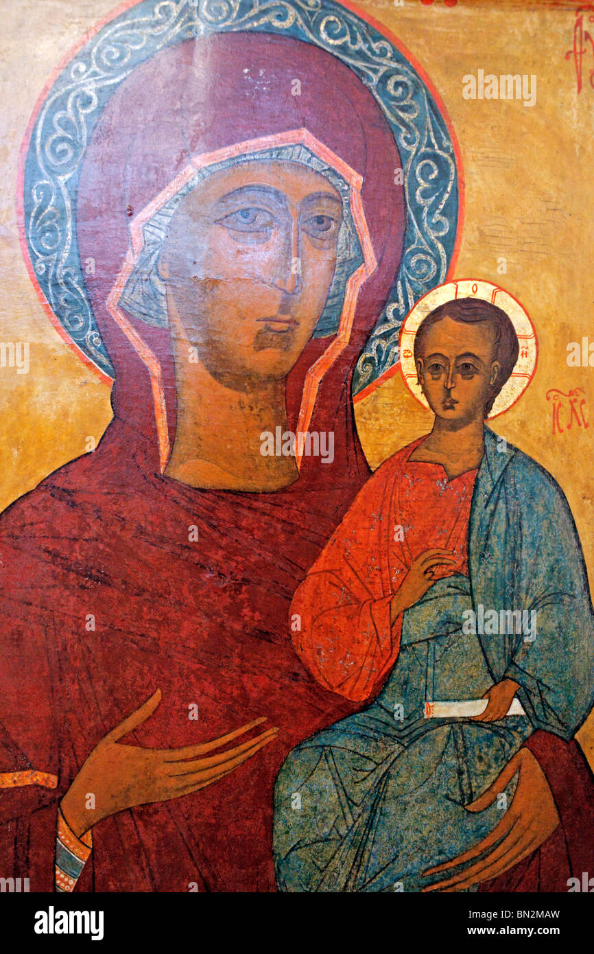 Holy Virgin Hodegetria (of Smolensk), early 16th century, Russian icon, Cherepovets museum, Vologda region, Russia Stock Photo