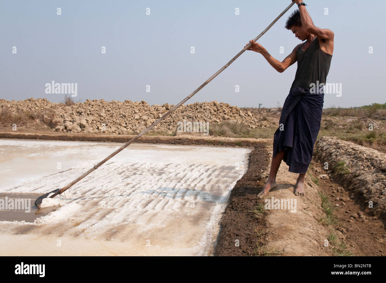 Myanmar. Burma. visit to a salt pond farm in Tingen Gyi village in the Ayeryarwady delta. . Nargis cyclone aftermaths Stock Photo