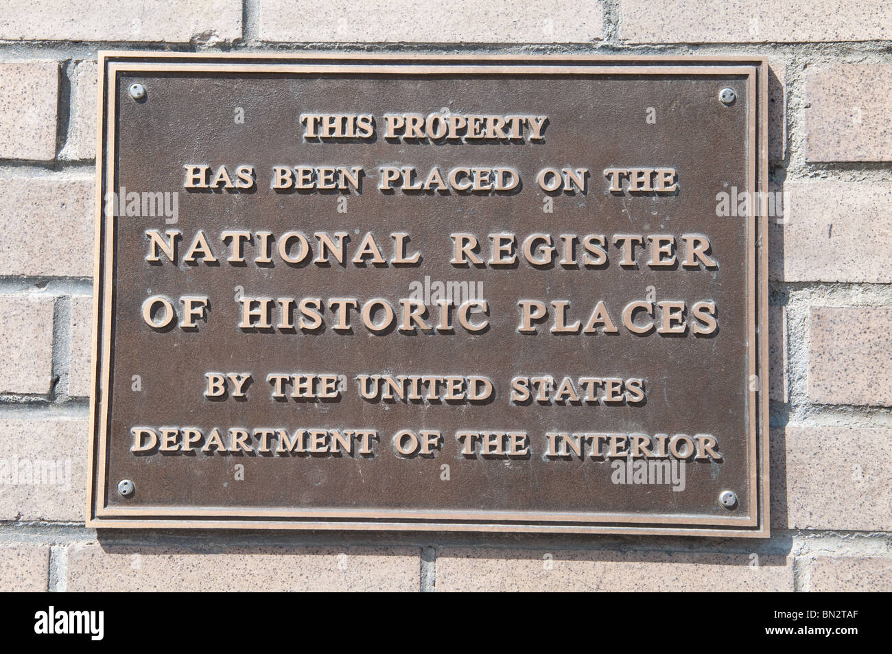 National Register of Historic Places plaque on the building housing a Basque restaurant and hotel in Fresno California Stock Photo