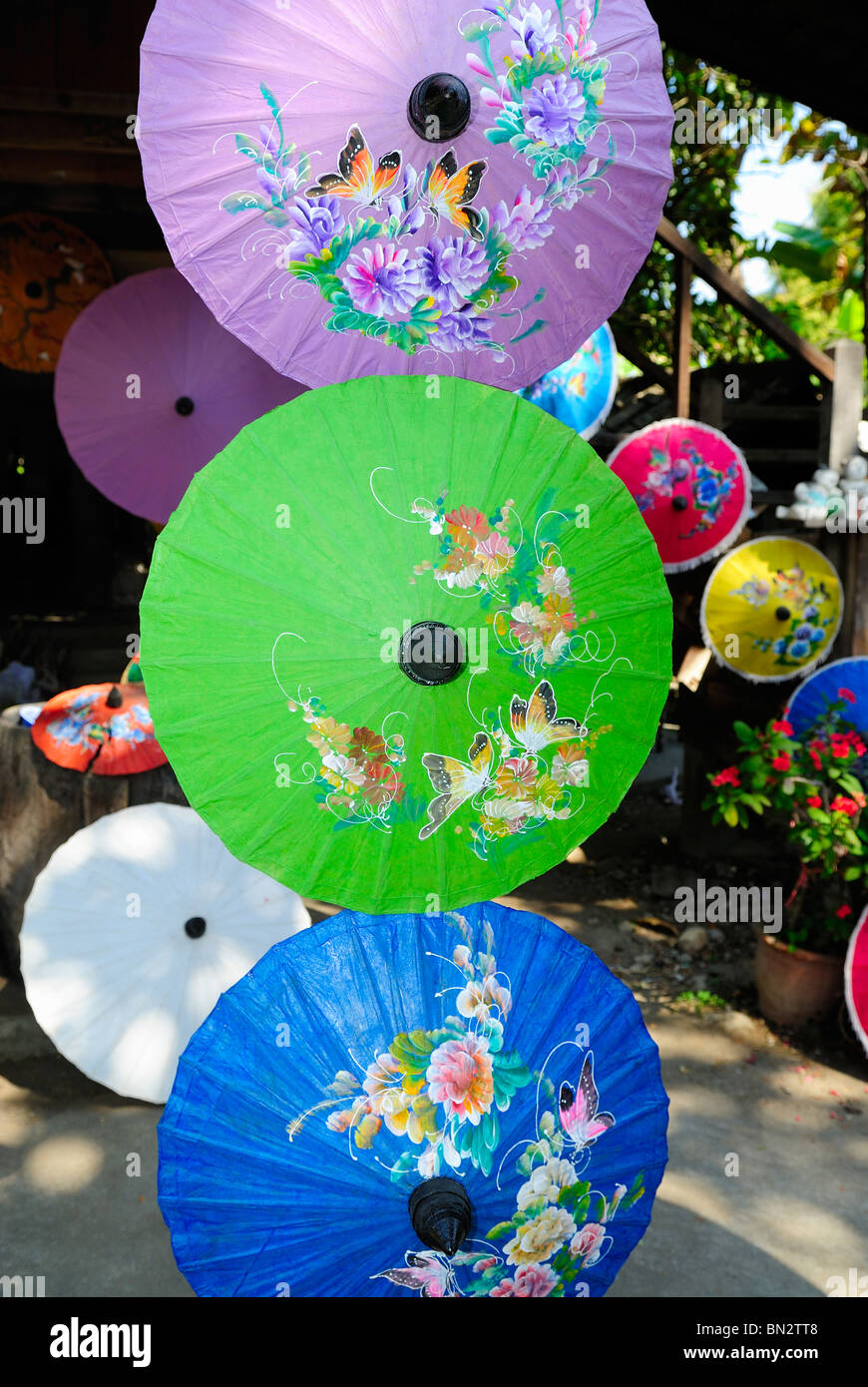The Umbrella Factory, Borsang village, Chiang Mai, Thailand, Asia Stock