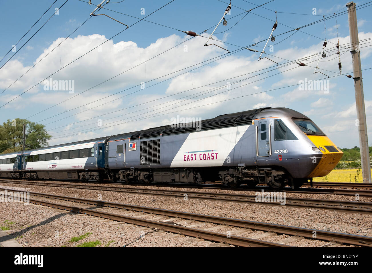 East Coast class 43 125 high speed passenger train travelling at speed