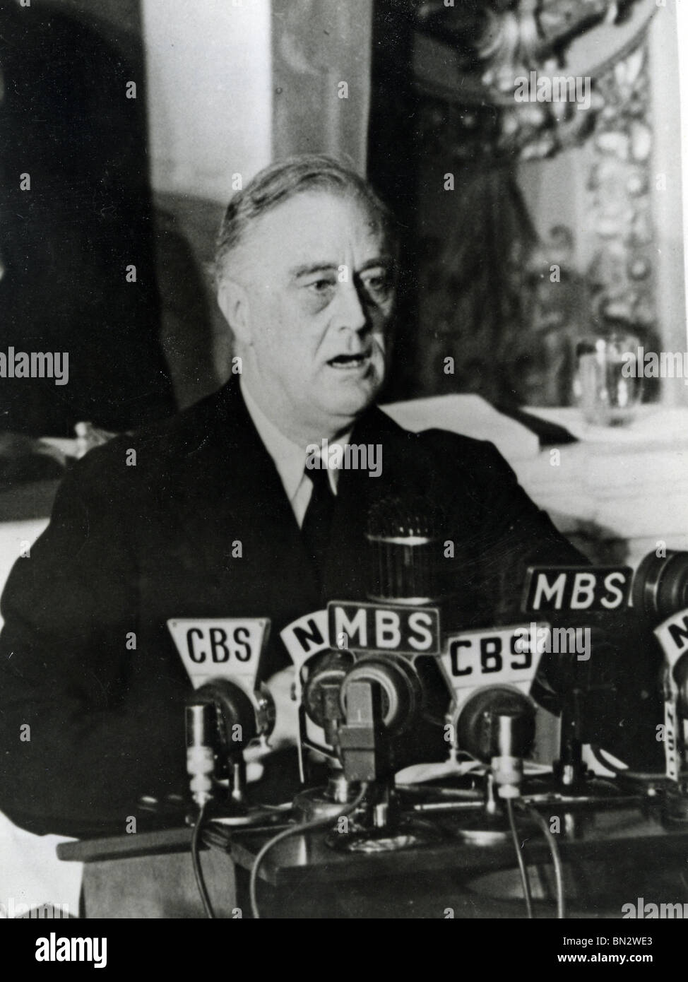US PRESIDENT FRANKLIN ROOSEVELT  giving his declaration of war against Japan speech - the day of infamy - on 8 December 1941 Stock Photo