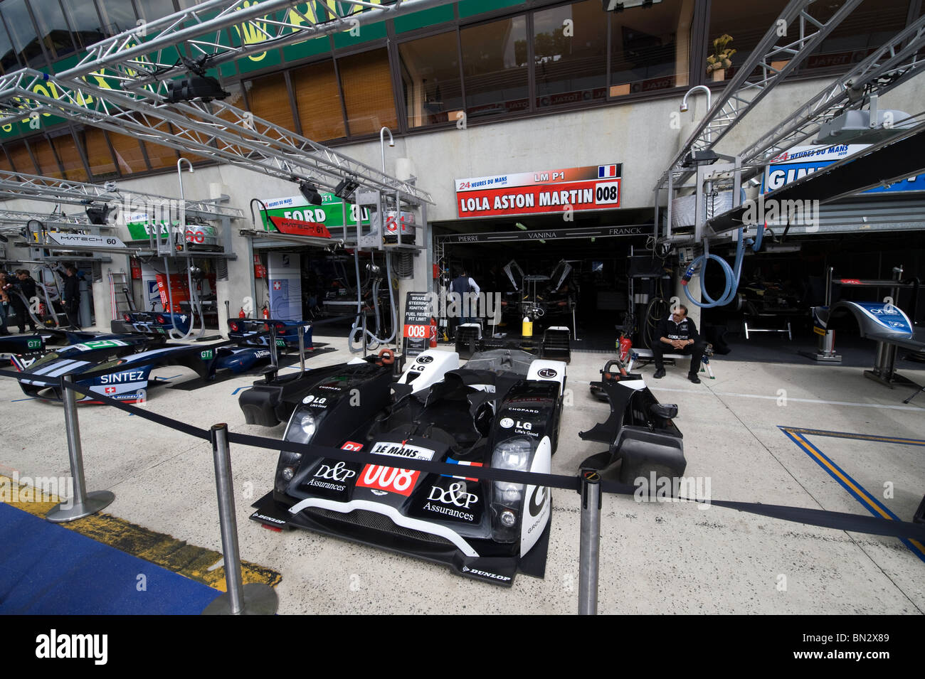 Card being prepared in the pit garages at the Le Mans Race 2010 Stock Photo