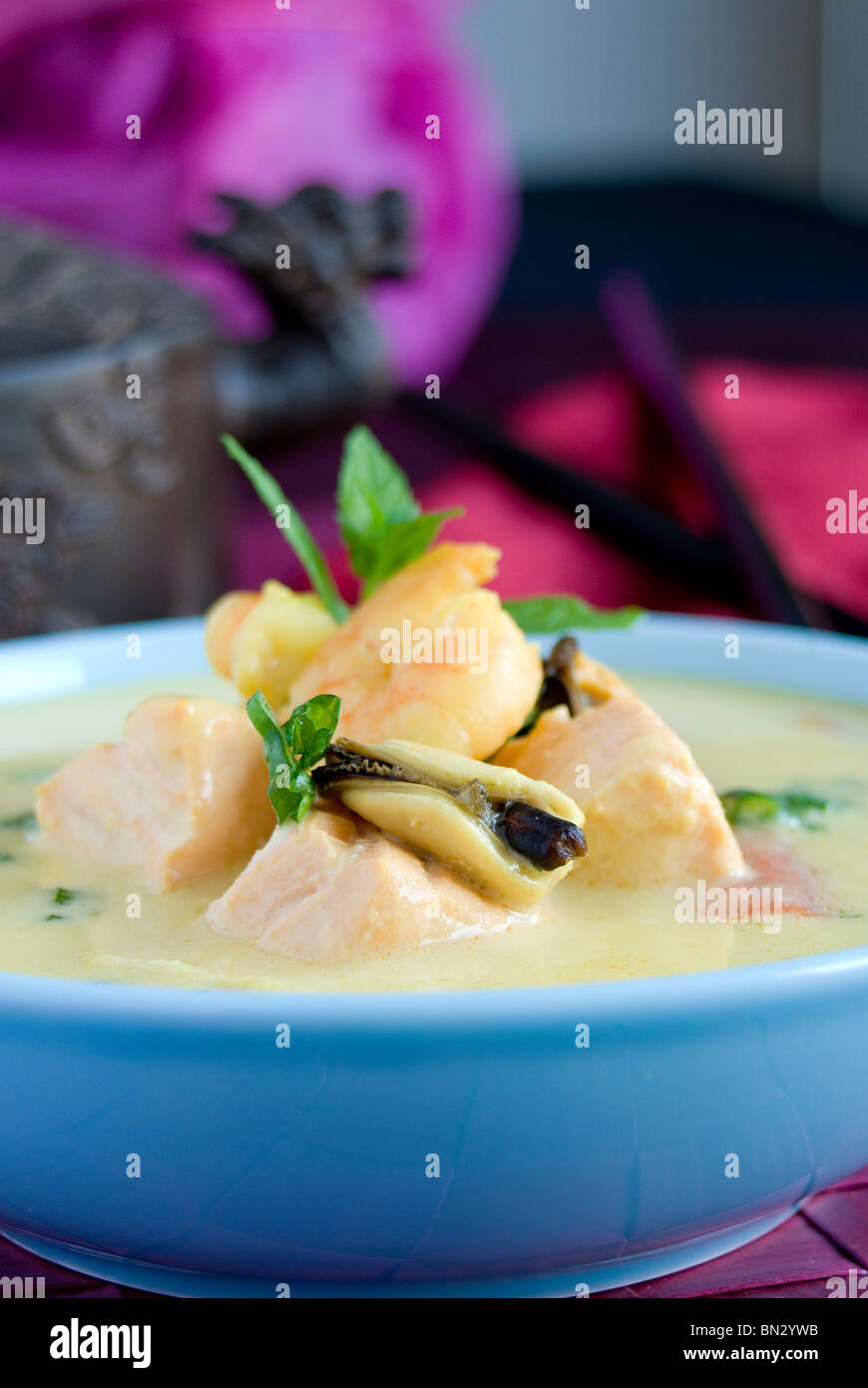 Curried seafood soup Stock Photo