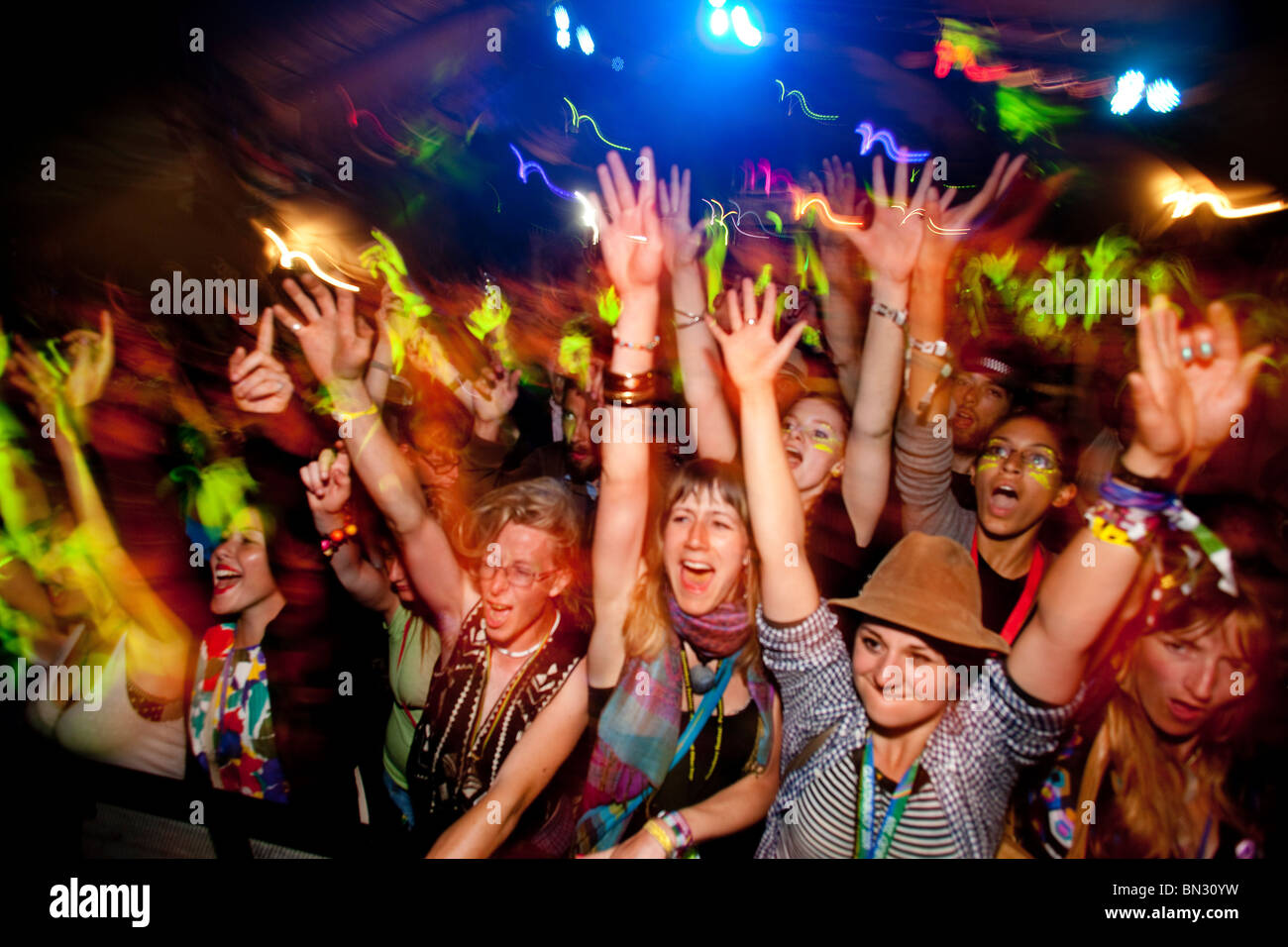 Audience at the Glastonbury festival, Somerset, England, UK Stock Photo