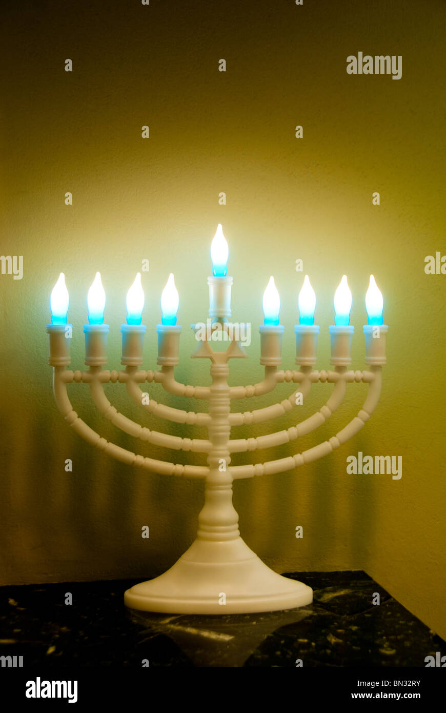 Hanukkah Menorah, a nine-branched candelabrum Stock Photo