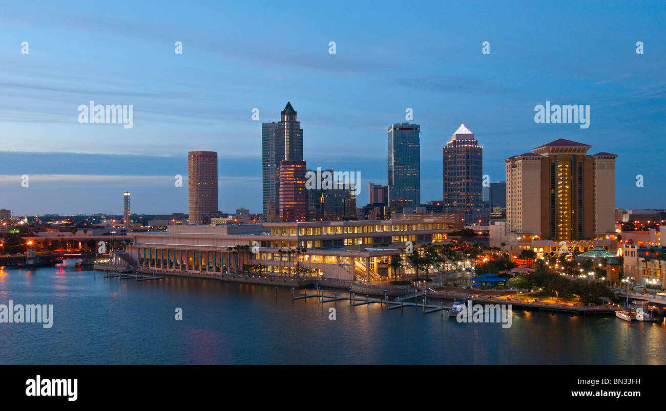 City center skyline and Convention center in foreground center, Tampa, Florida, USA Stock Photo