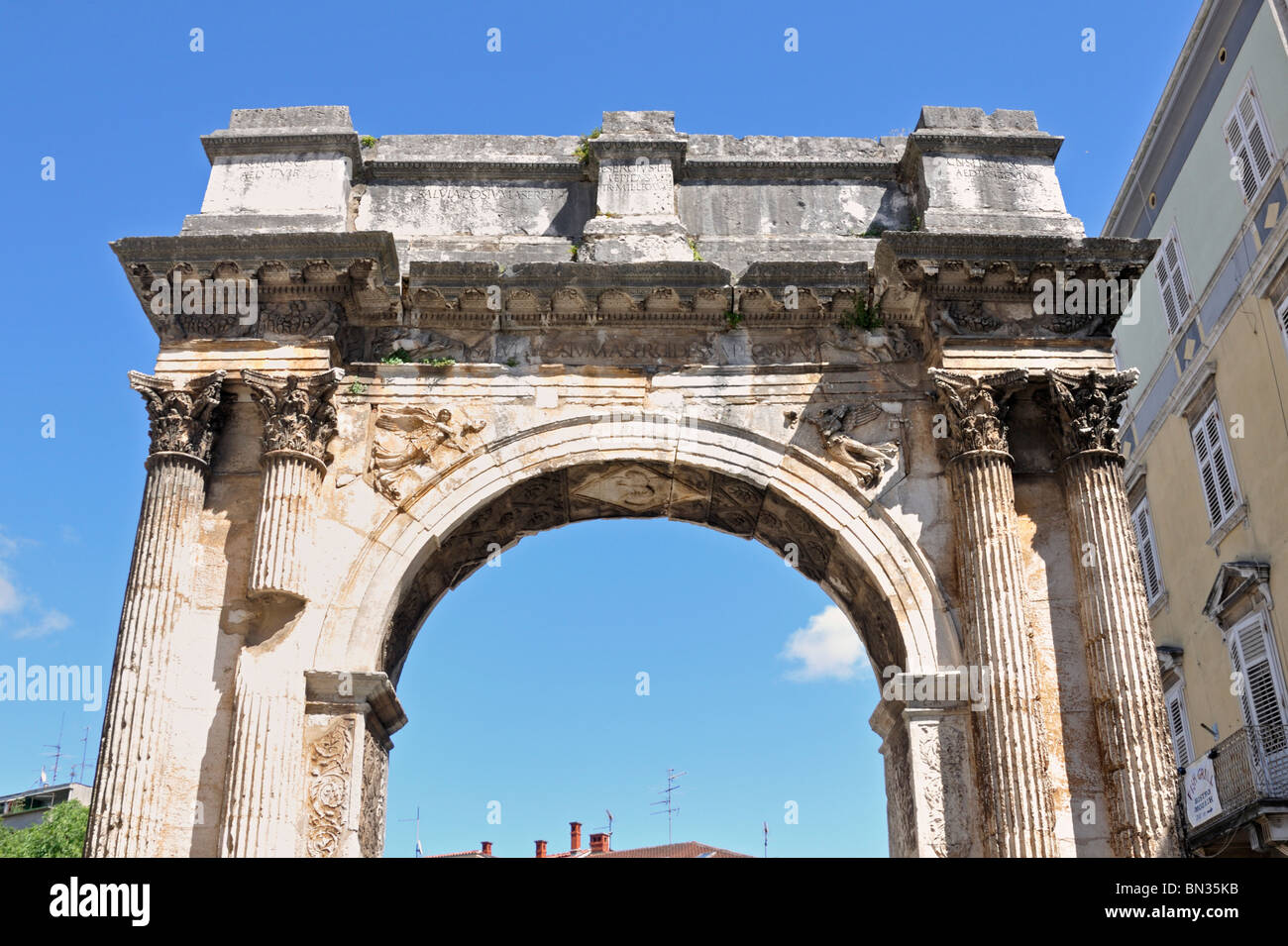 Roman Triumphal Arch of Sergius (Sergi) Golden GateCroatia, Istria, Pula Stock Photo