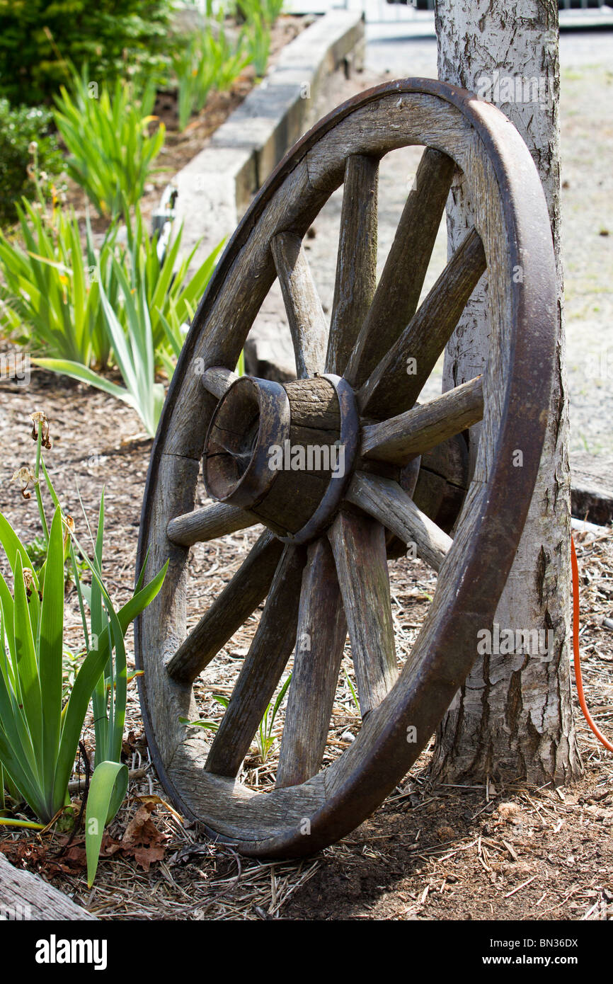 Old wagon wheel Stock Photo