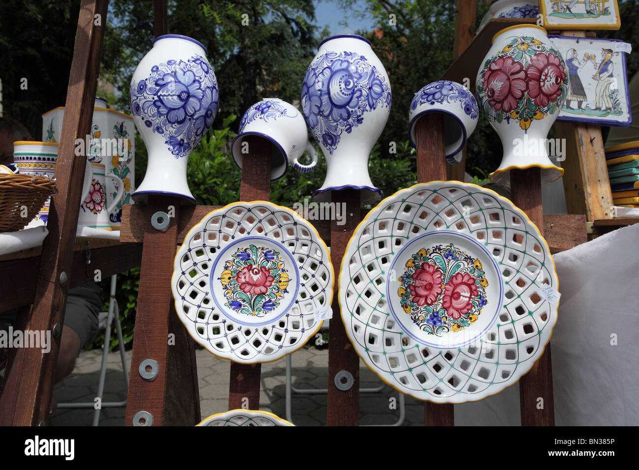 Pottery known as "Modranska keramika" on display at the pottery craft fair  in Pezinok, Slovakia Stock Photo - Alamy