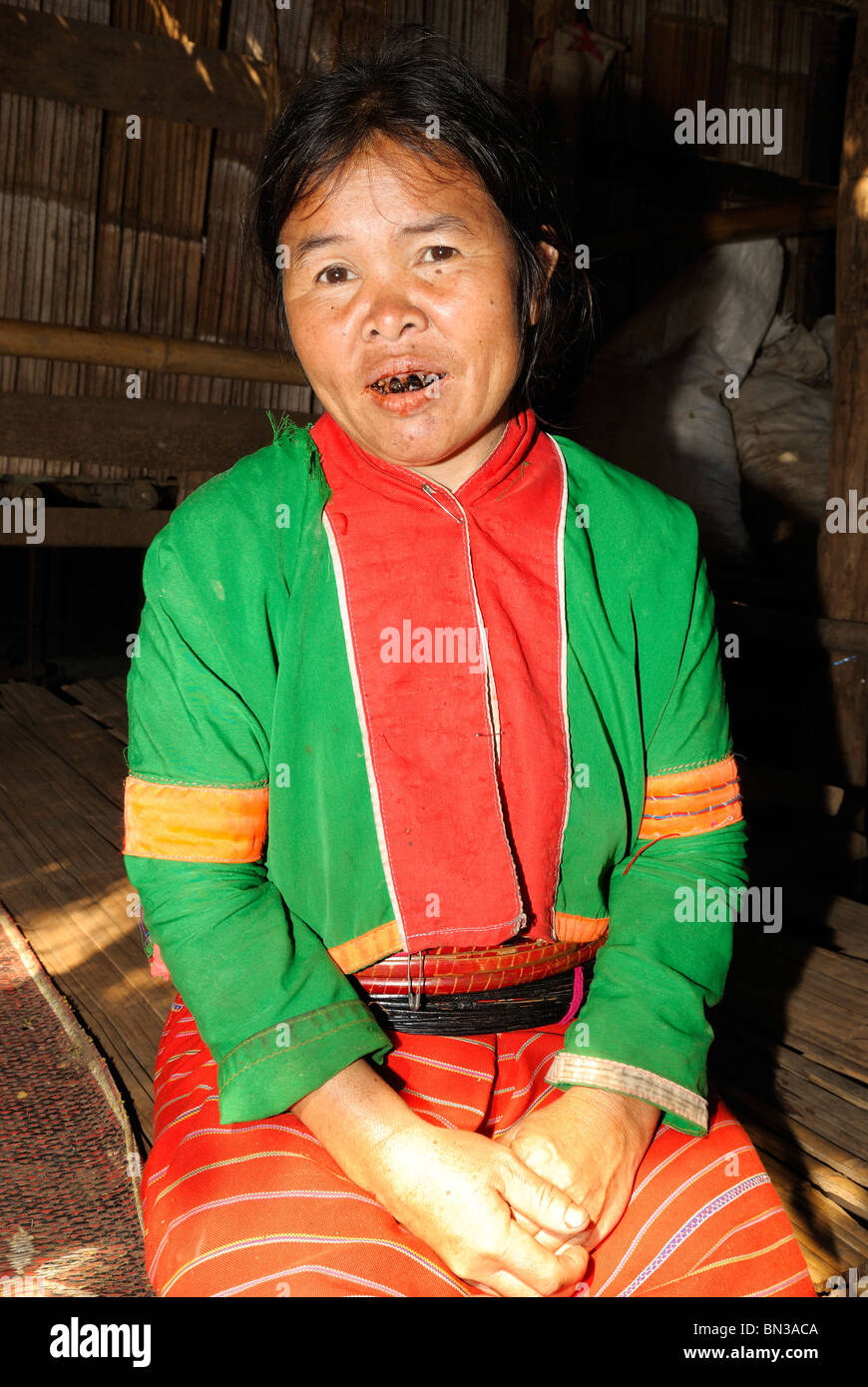 Portrait of a Palong woman wearing traditional clothes near Dao city, hill tribe, near Chiang Mai, Thailand, Asia Stock Photo