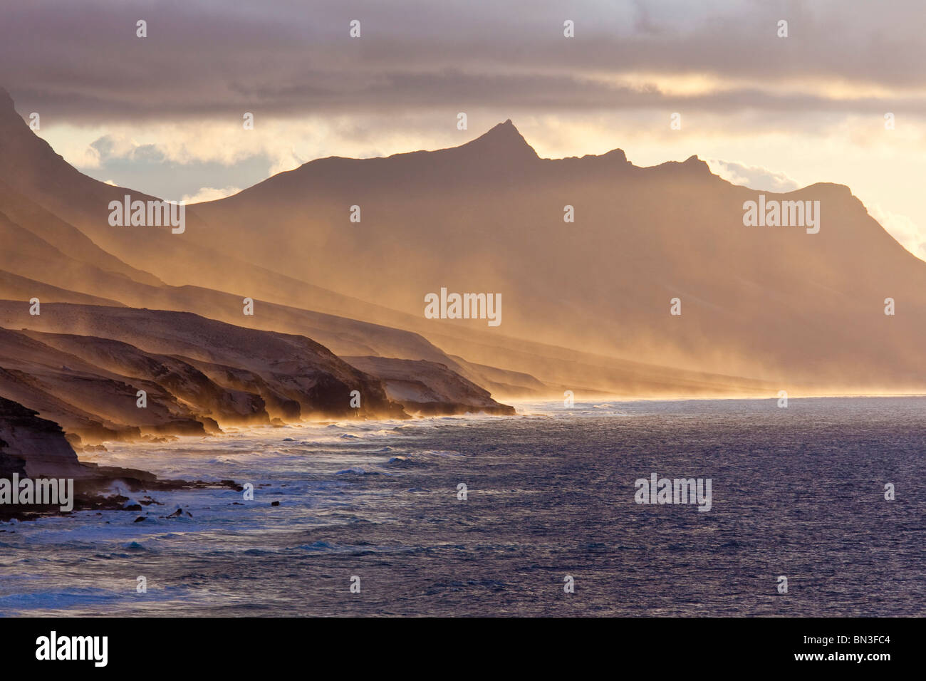 Coast of Costa Calma at sunset, Fuerteventura, Spain Stock Photo