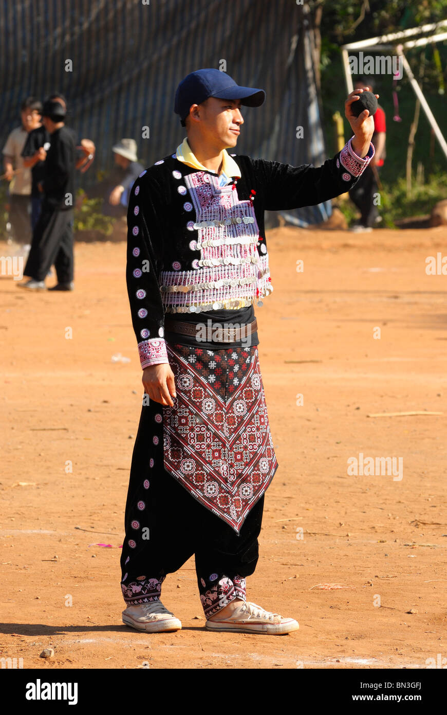 Hmong teenager playing the game of love in Ban Pha-nok-kok village, near Chiang Mai, Thailand, Asia Stock Photo