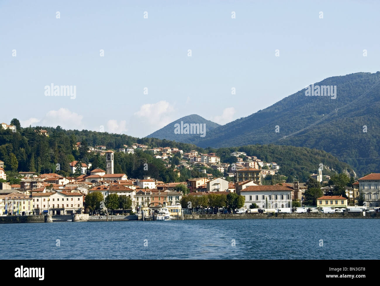 View of Luino and Lago Maggiore, Lombardy, Italy Stock Photo