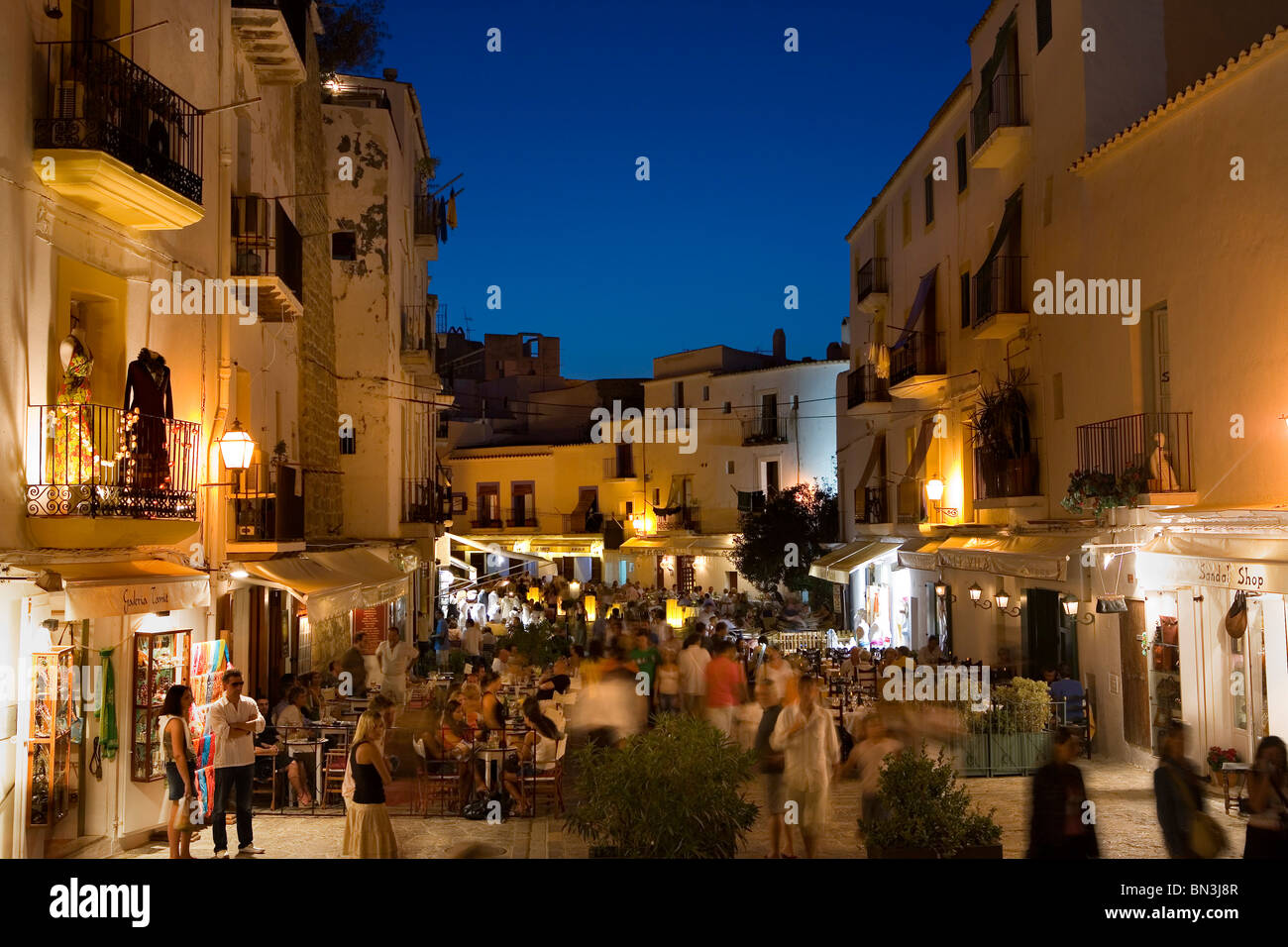 Shops And Restaurants In The Old Town Of Ibiza City Ibiza Spain Stock 