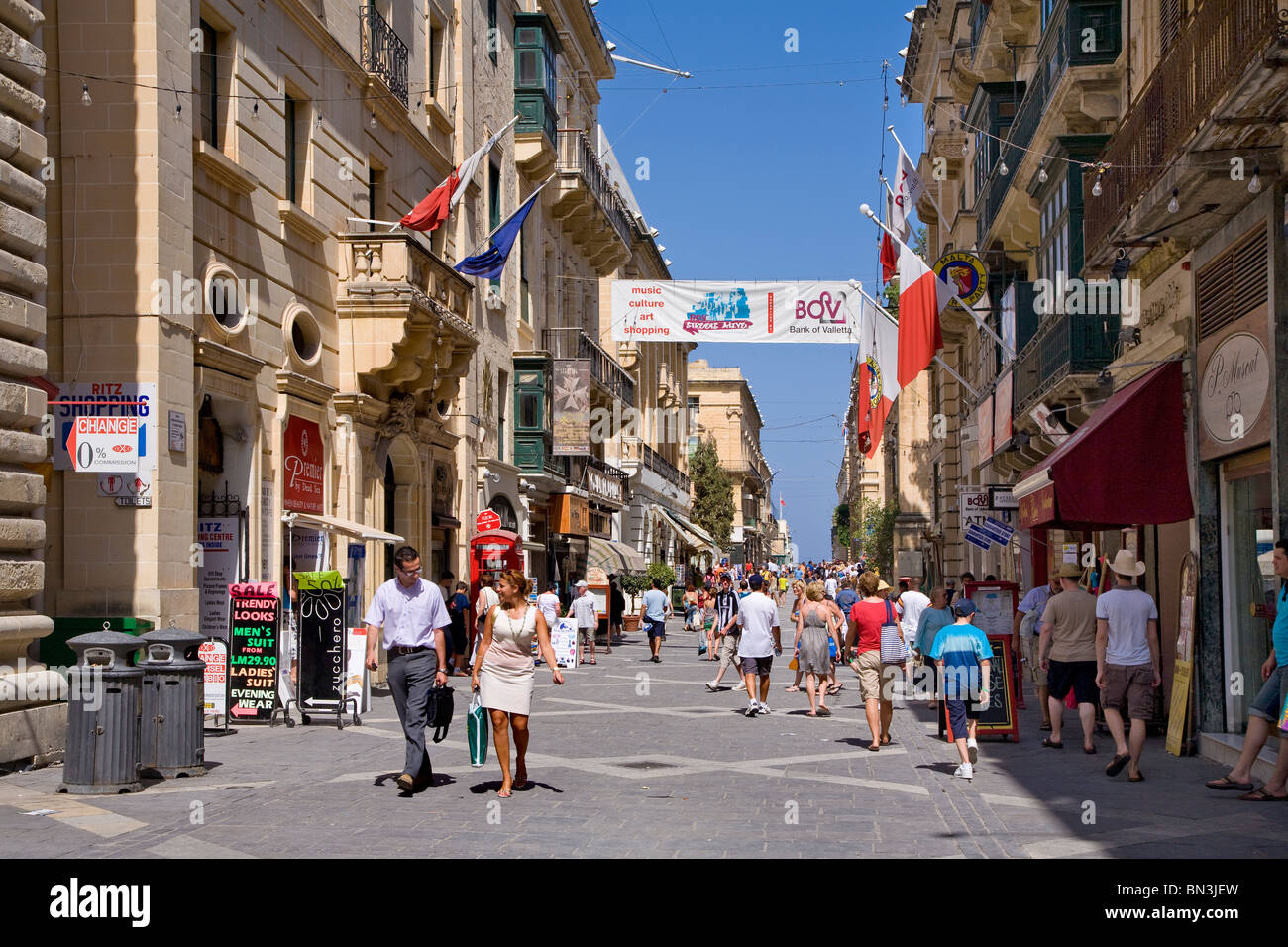 Shopping street in Valletta, Malta, elevated view Stock Photo Alamy