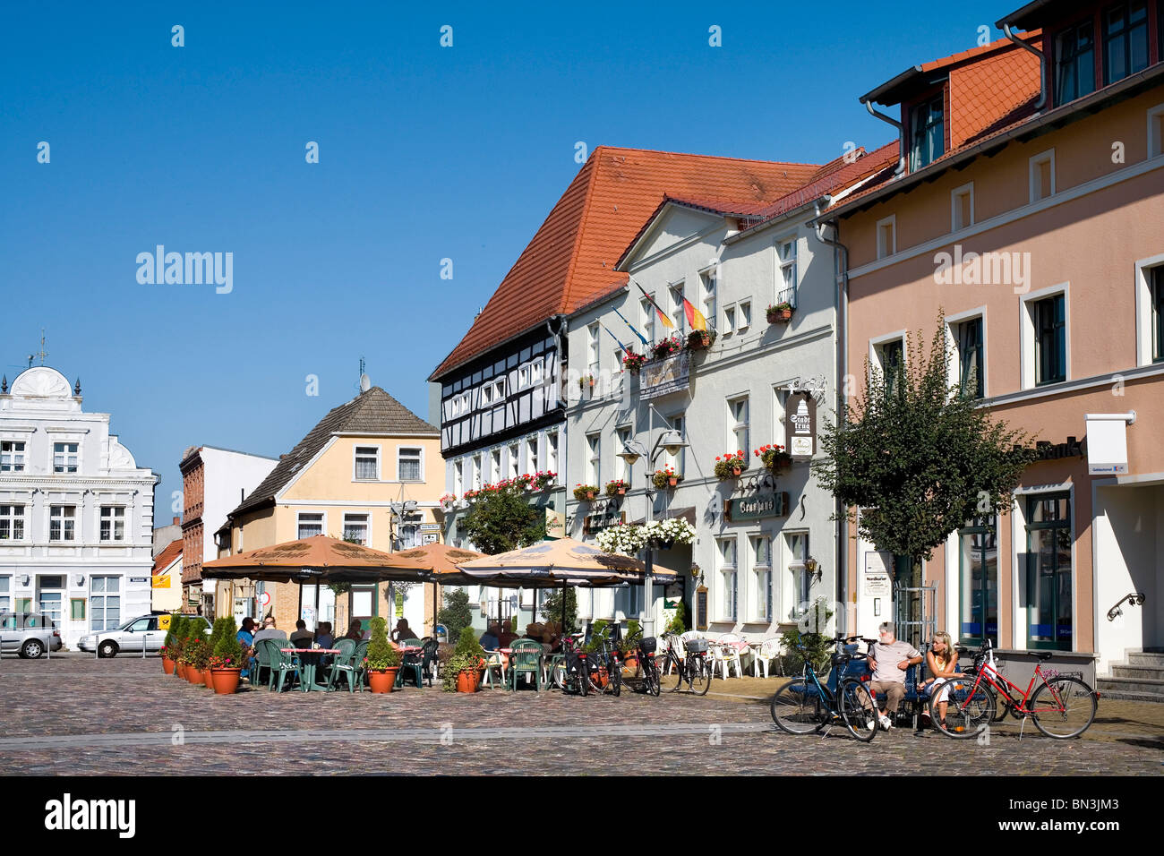 Restaurant At The Marketplace Of Ueckermuende Germany Stock Photo Alamy