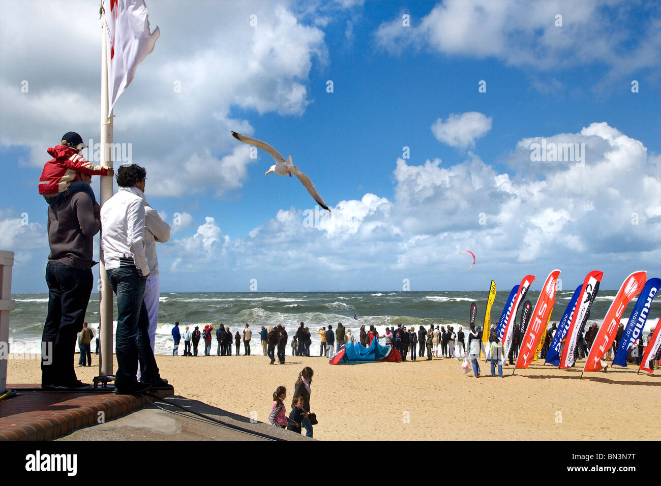 Kitesurfers on the beach (Kitesurf-Trophy), Westerland, Sylt, Schleswig-Holstein, Germany Stock Photo