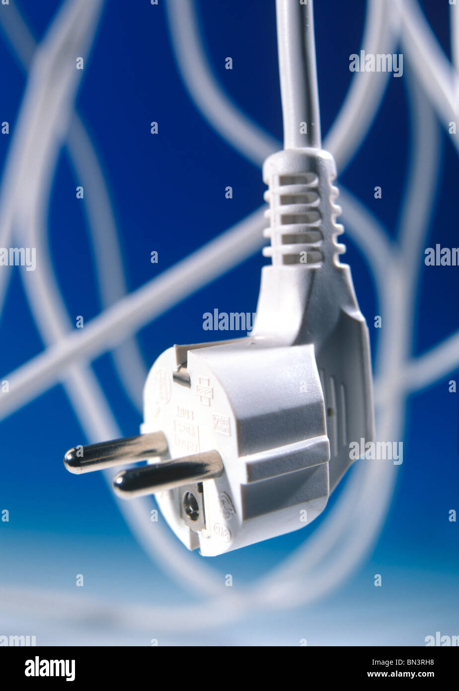 Close-up of three pin plug Stock Photo