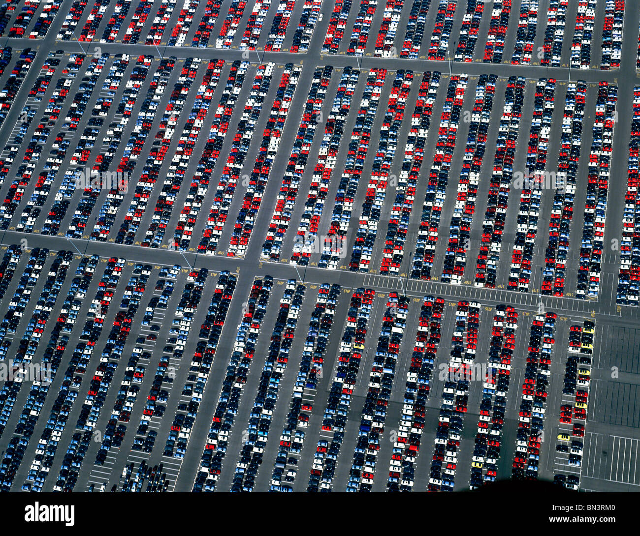 Aerial view of cars parked at parking lot Stock Photo
