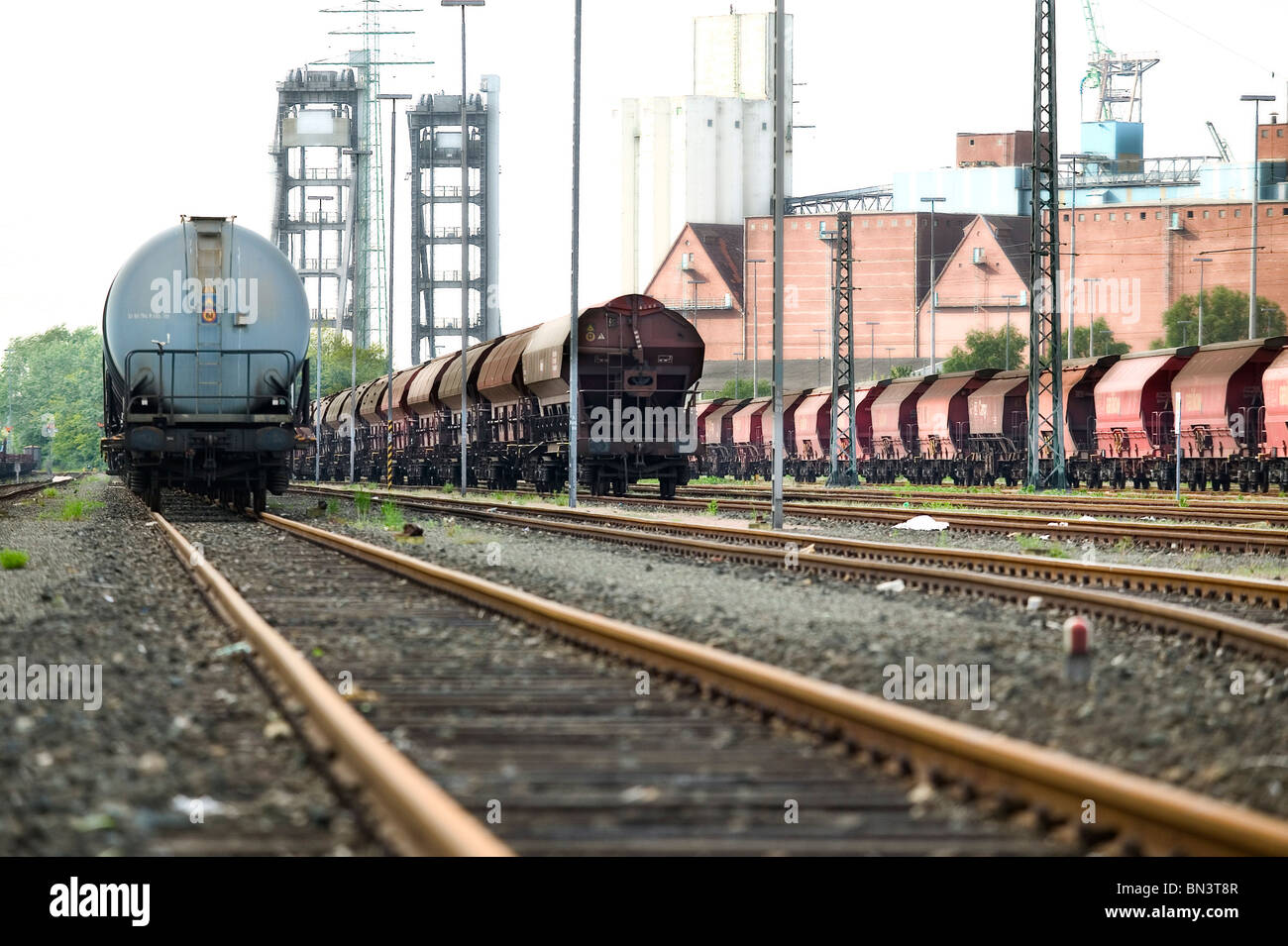 Freight trains on tracks Stock Photo