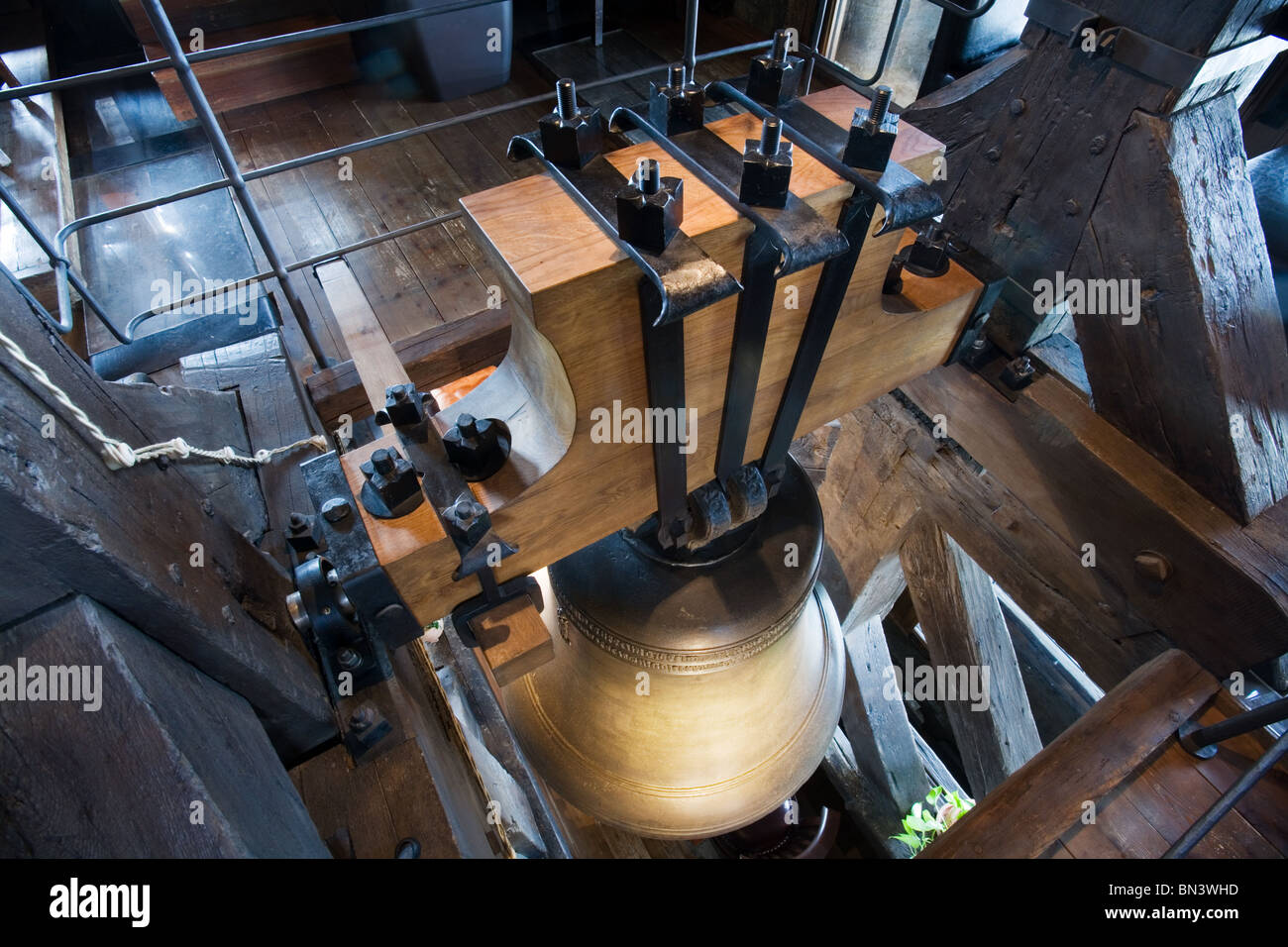 Jindrisska Tower - the highest belfry in Prague, The largest bell is called Jindrich (made in 1680) and weights 3,350 kg Stock Photo