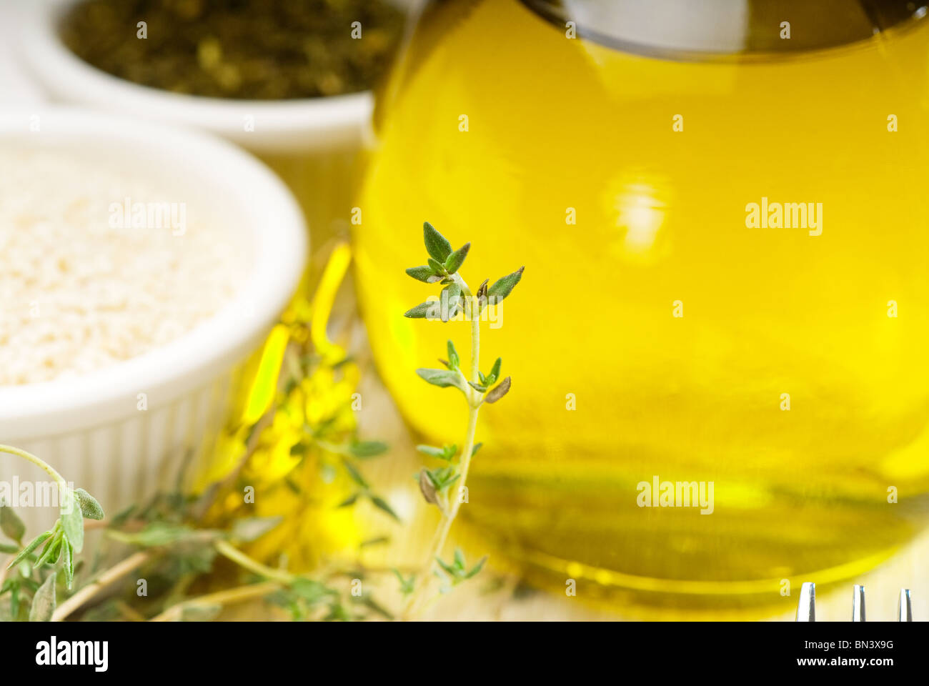 extra virgin olive oil and fresh herbs,thyme ,sesame seeds,and zaatar
