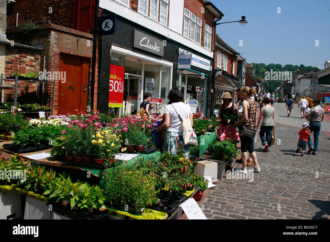 Selling flowers , Cliffe High Street, Lewes, East Sussex Stock Photo