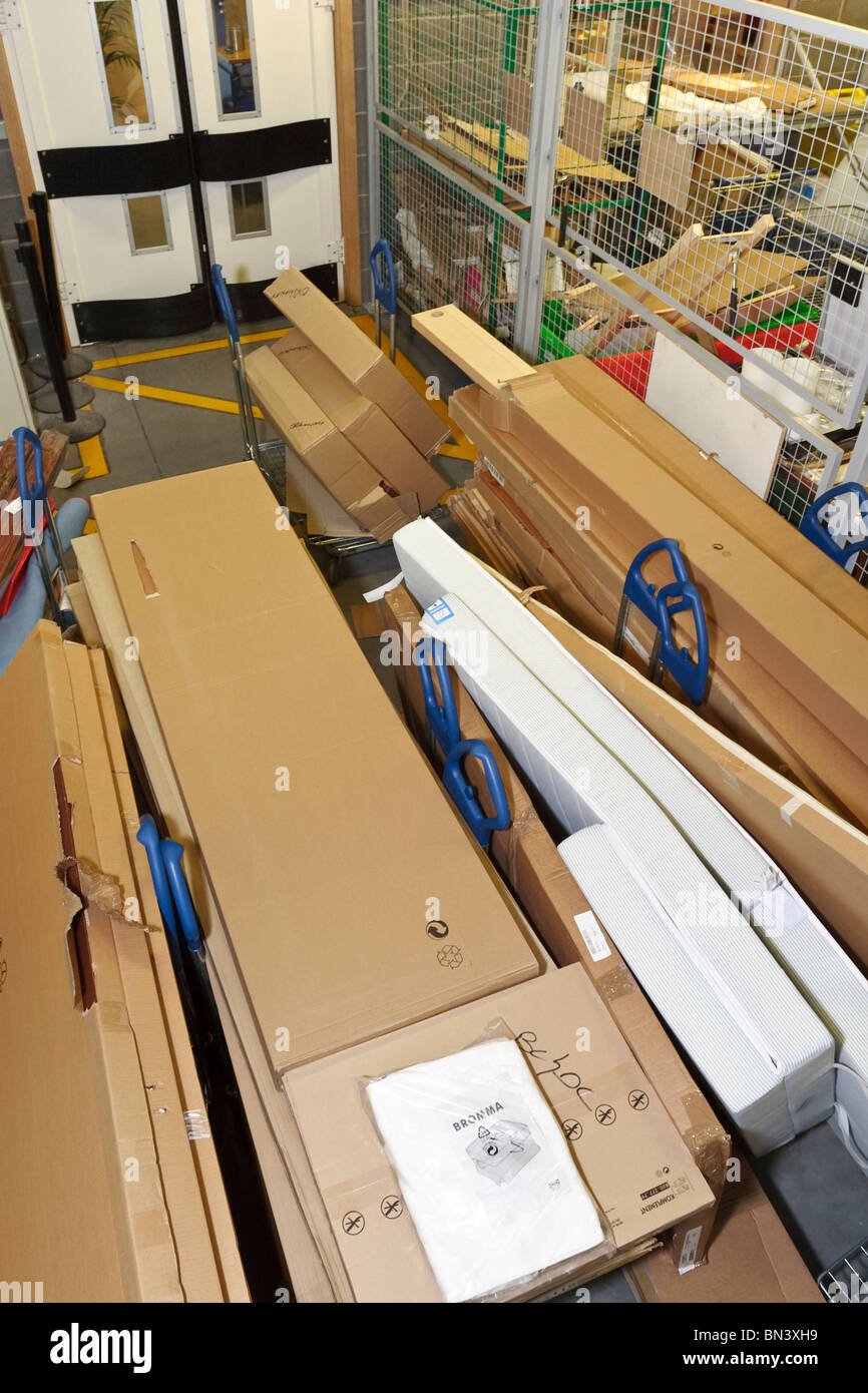 Potentially damaged or discontinued furniture flatpack items on a