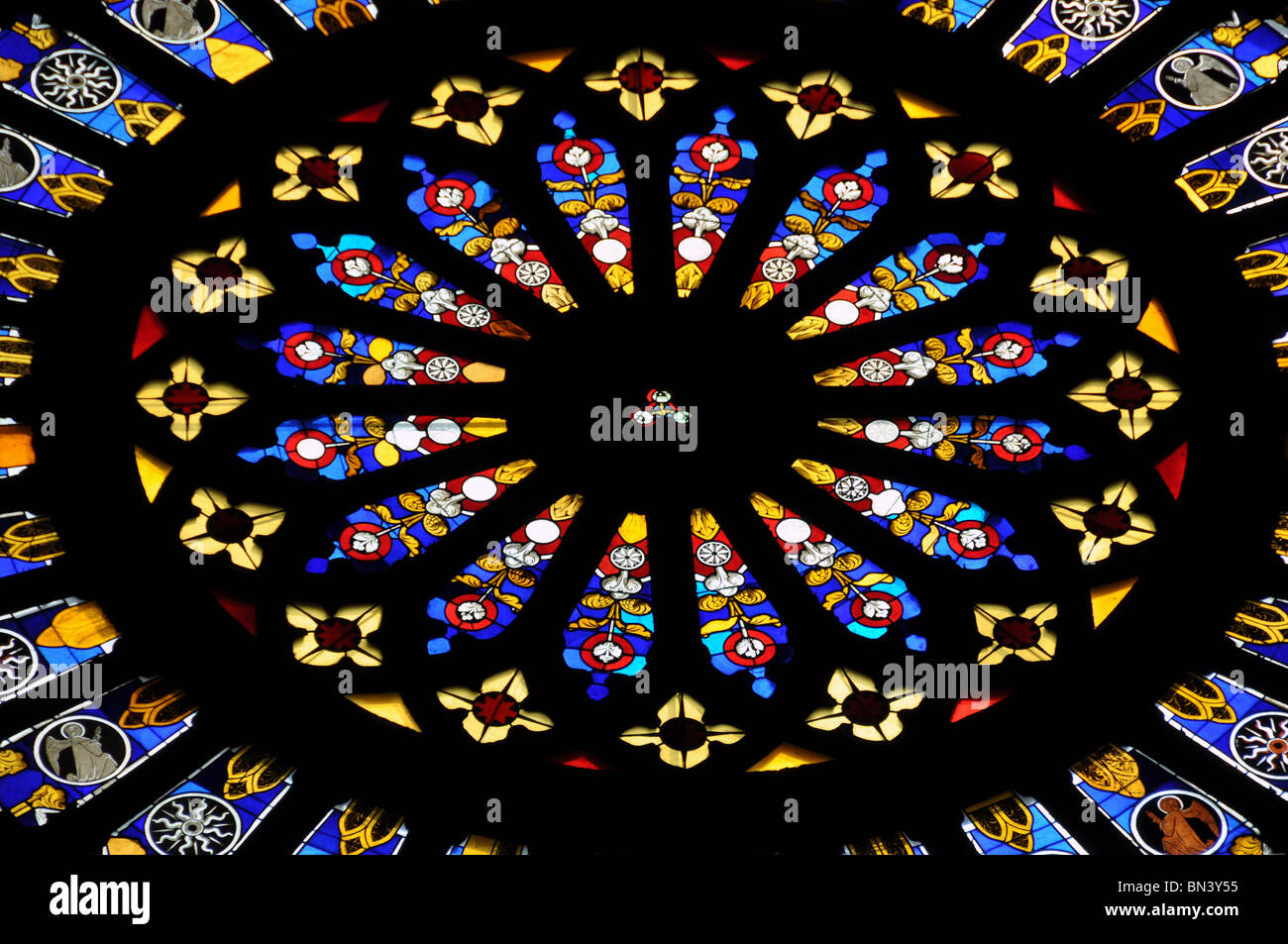 Stained glass window of the renaissance dome of Como at Lake Como in