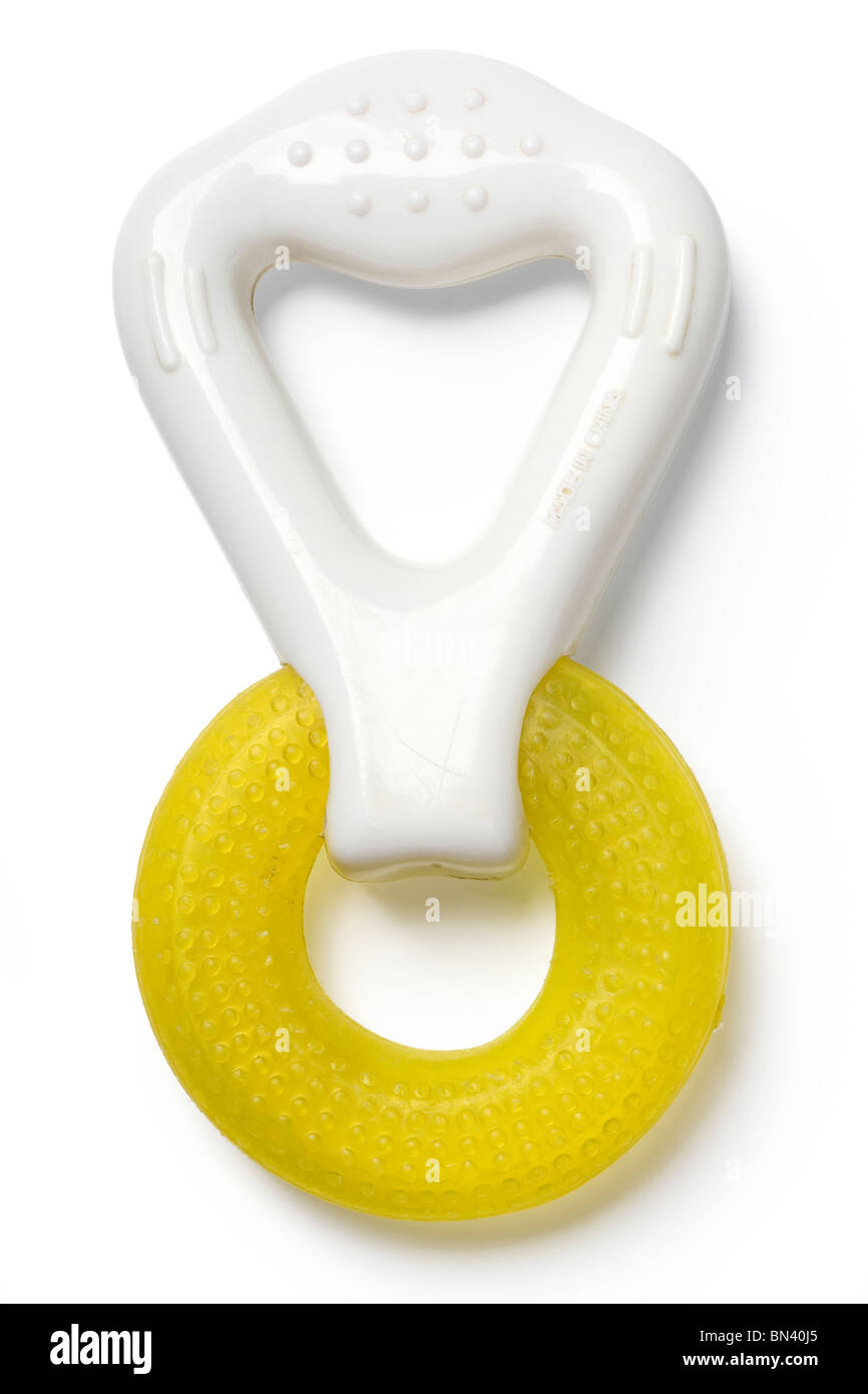 white and yellow pacifier on white - with clipping path Stock Photo