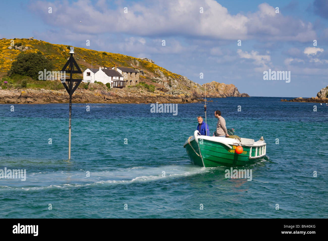 Bryher; Isles of Scilly; boat about to land Stock Photo Alamy