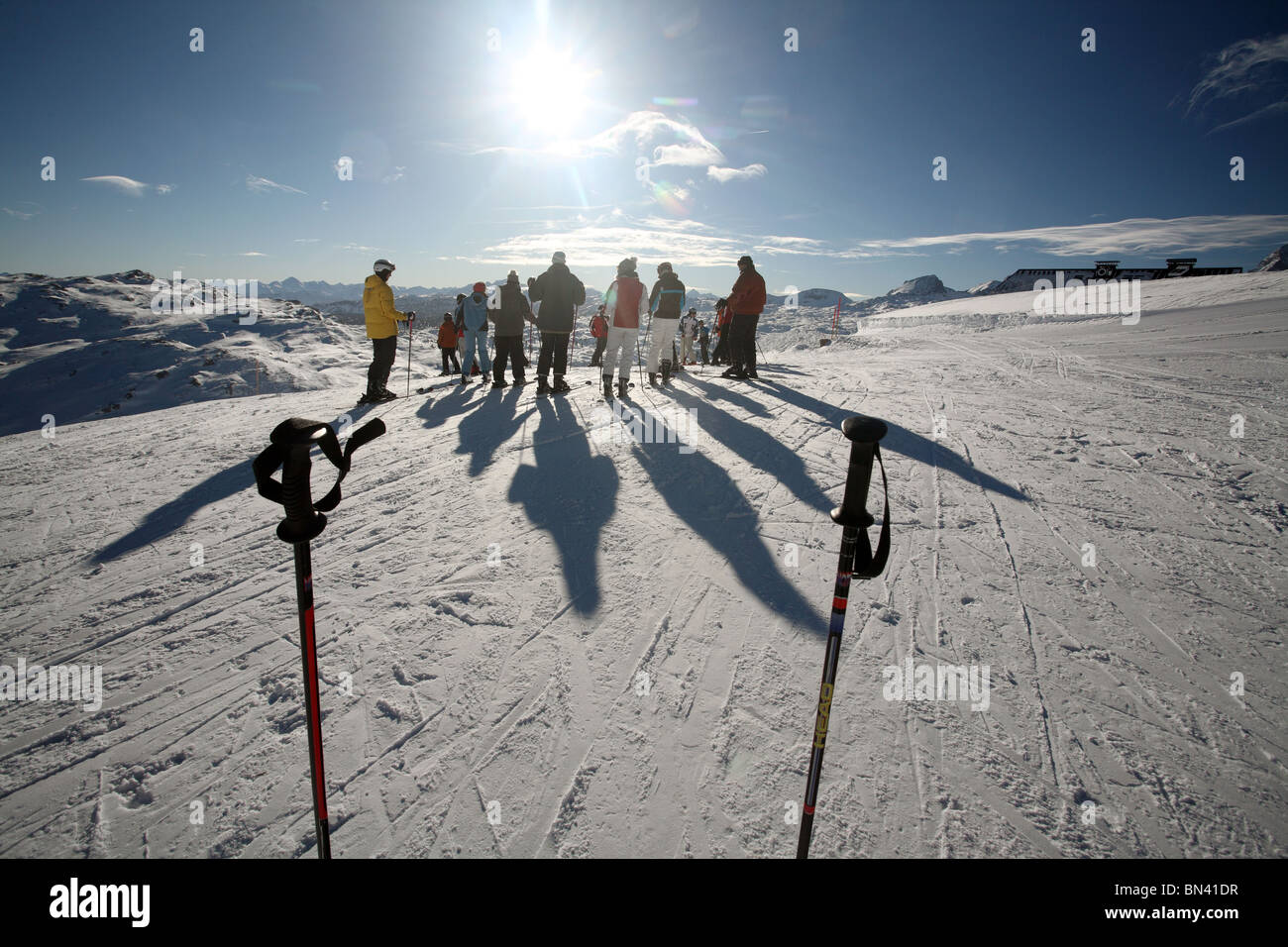 Participants of a skiing course, Krippenbrunn, Austria Stock Photo