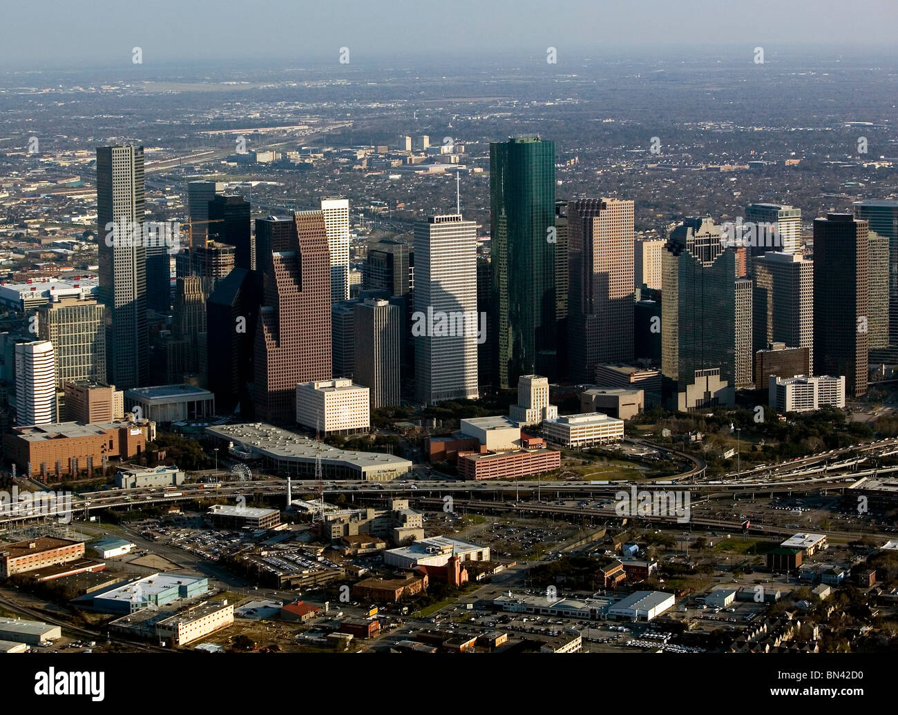 aerial view above downtown Houston Texas Stock Photo - Alamy