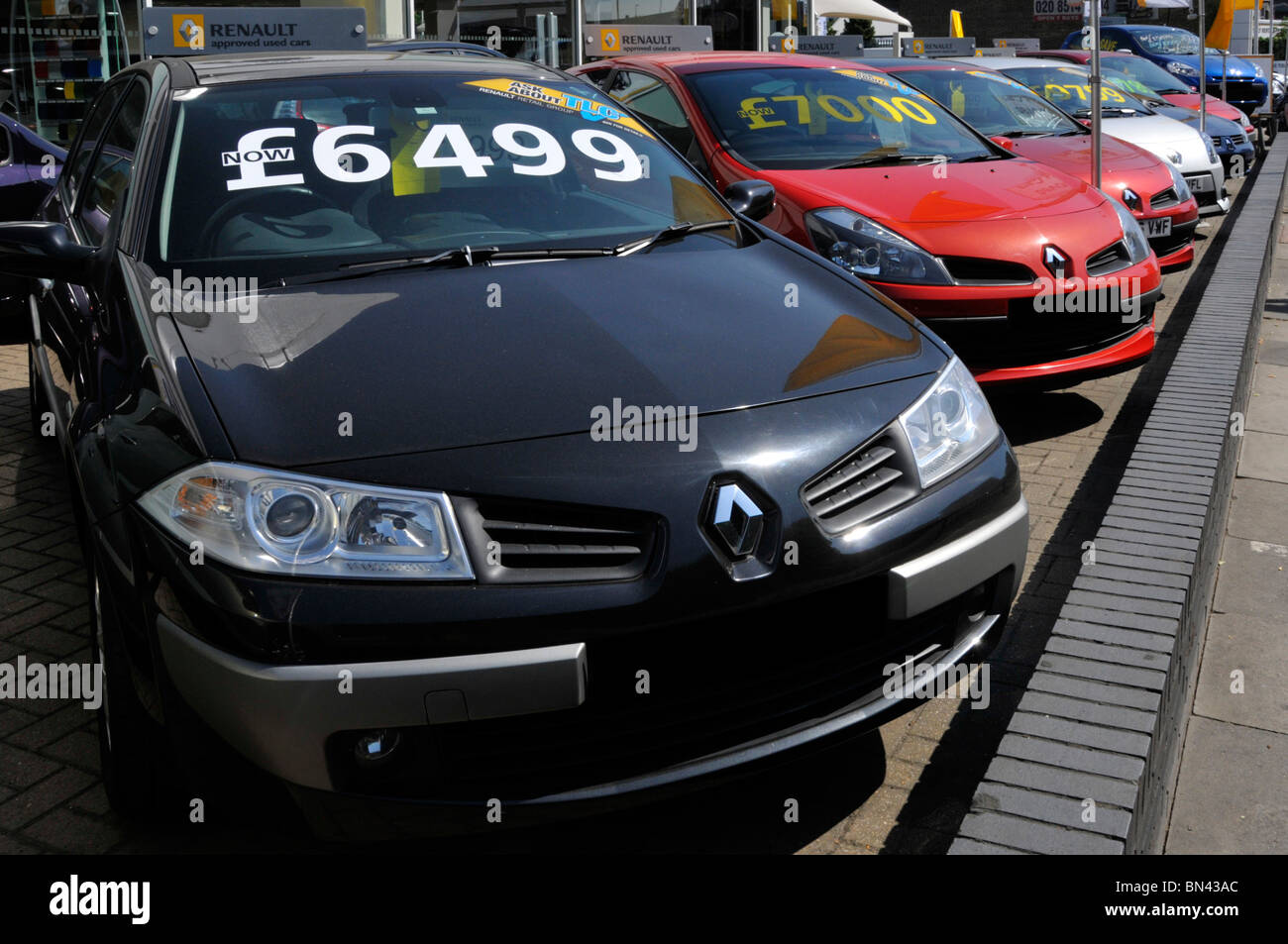 Renault car dealer forecourt display Stock Photo