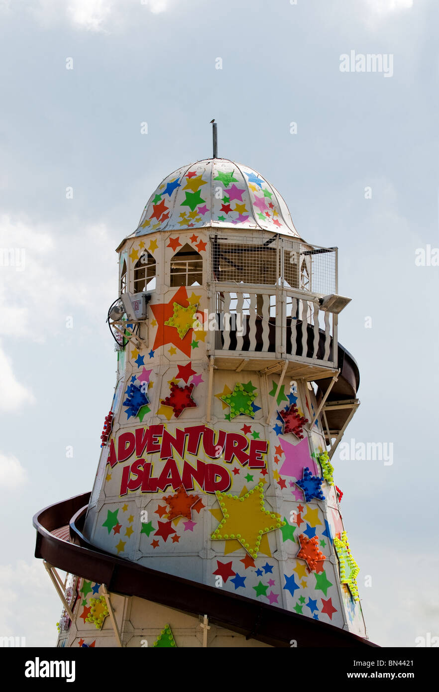 A helter skelter at Southend on Sea in Essex. Stock Photo