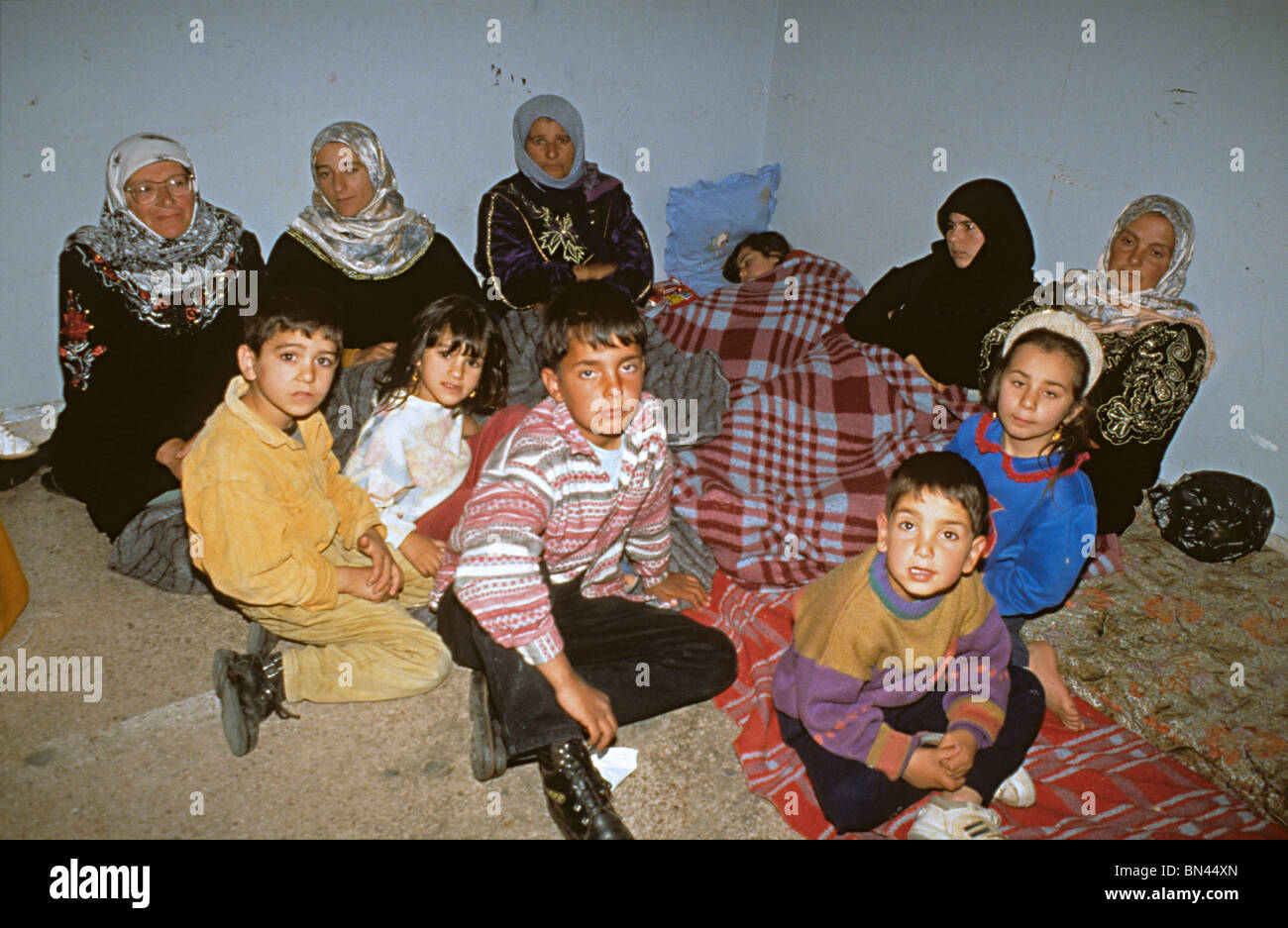 Refugees from south Lebanon taking refuge in school in Beirut during shelling in 1997 Stock Photo