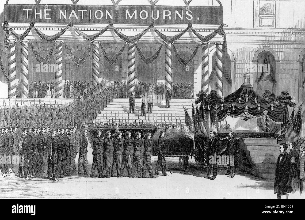President Lincoln's funeral - removal of the body from the City Hall to the funeral car, New York City April 1865 Stock Photo