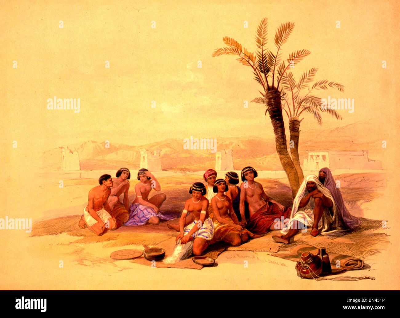 Abyssinian slaves resting at Korti Nubia, circa 1850 Stock Photo