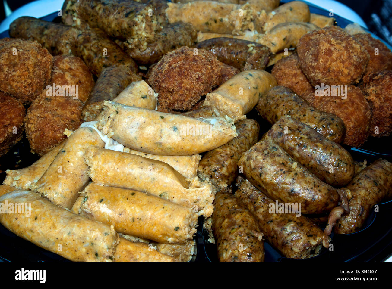 Boudin sausage sampler appetizer tray from Brown's Food Center in Hackberry Cameron Parish LA Stock Photo