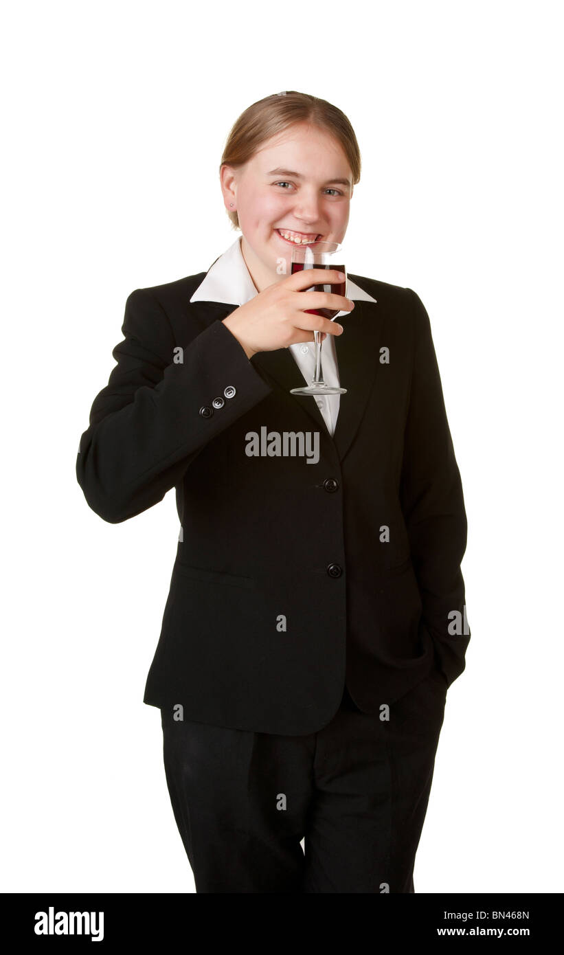 young business woman with glass of wine isolated white background Stock ...