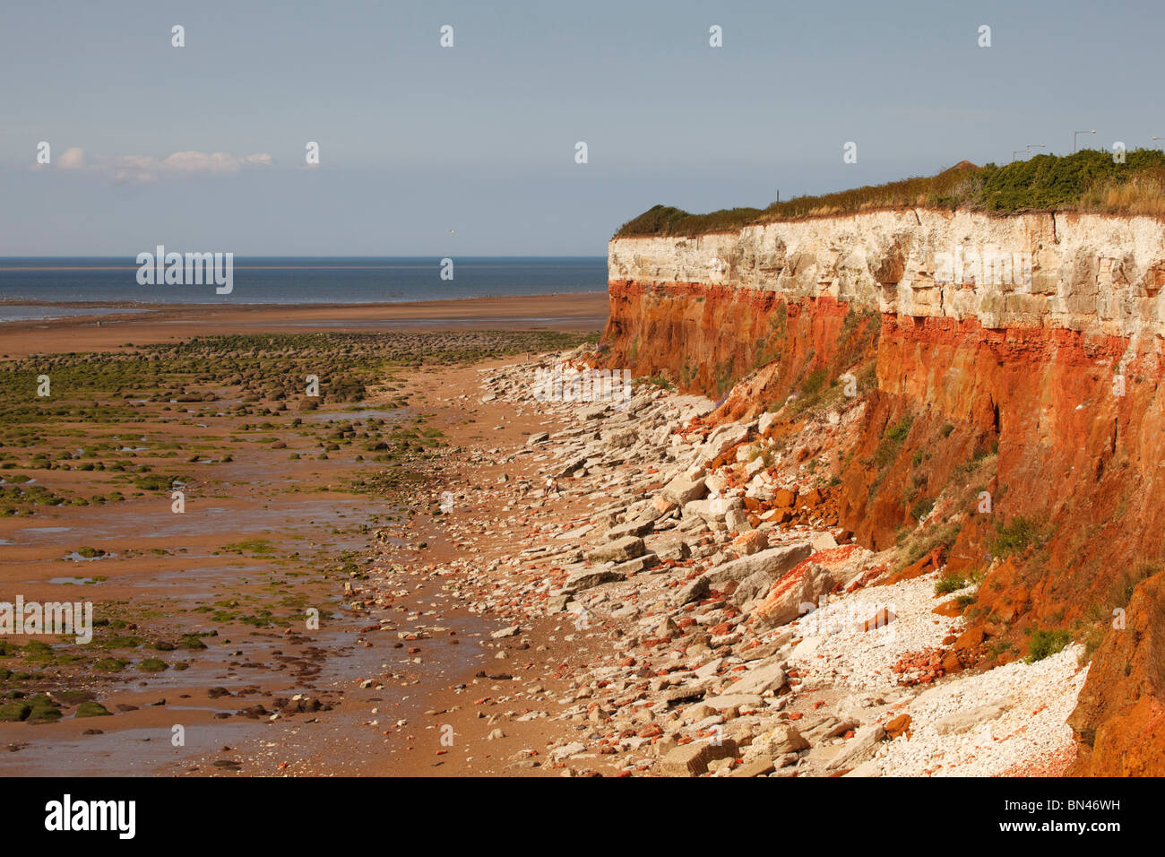 Red and white chalk Cliffs at Hunstanton, Norfolk Stock Photo