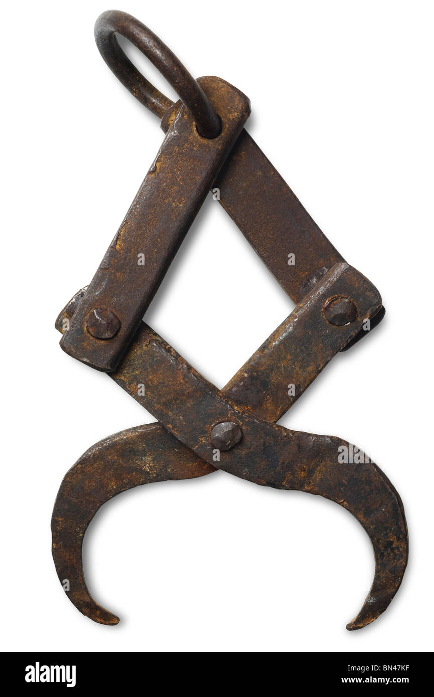 an old, rusty hook on white Stock Photo