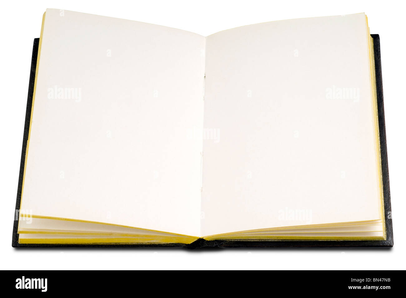 an open blank hardcover book on white Stock Photo