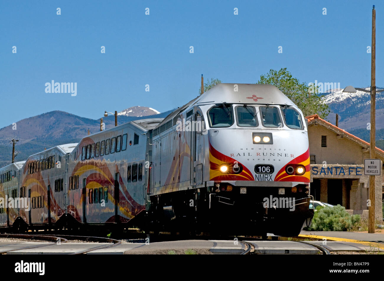 Railrunner train in Santa Fe New Mexico Stock Photo