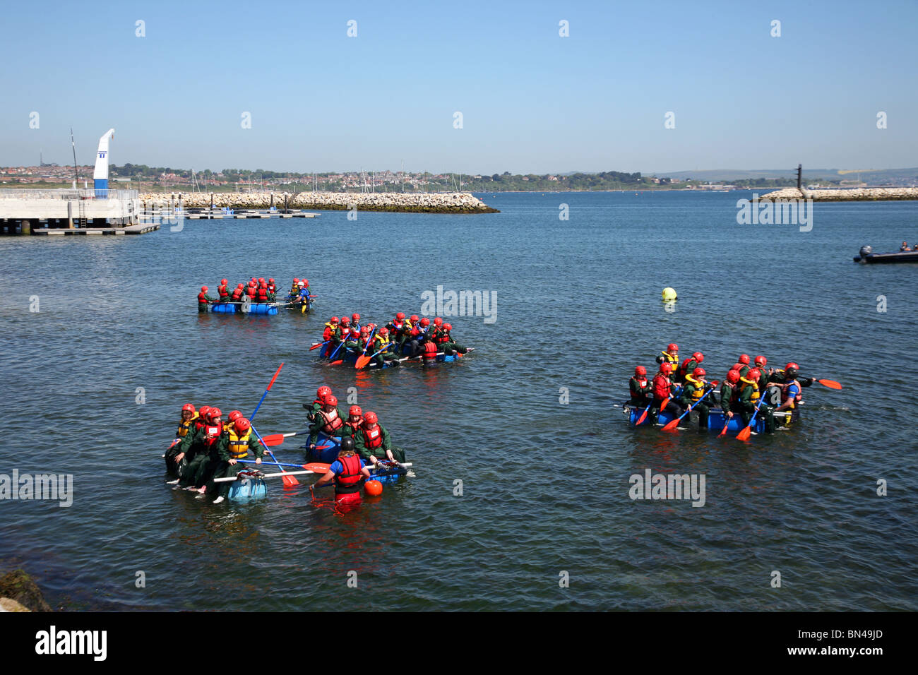 Children on a rafting adventure at the Weymouth & Portland Sailing