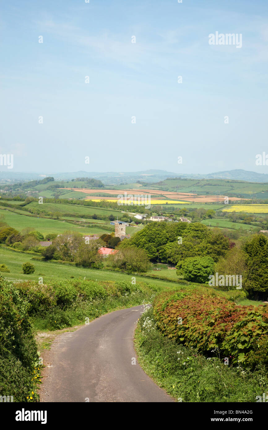 View over the picturesque West Dorset village of Askerswell Stock Photo